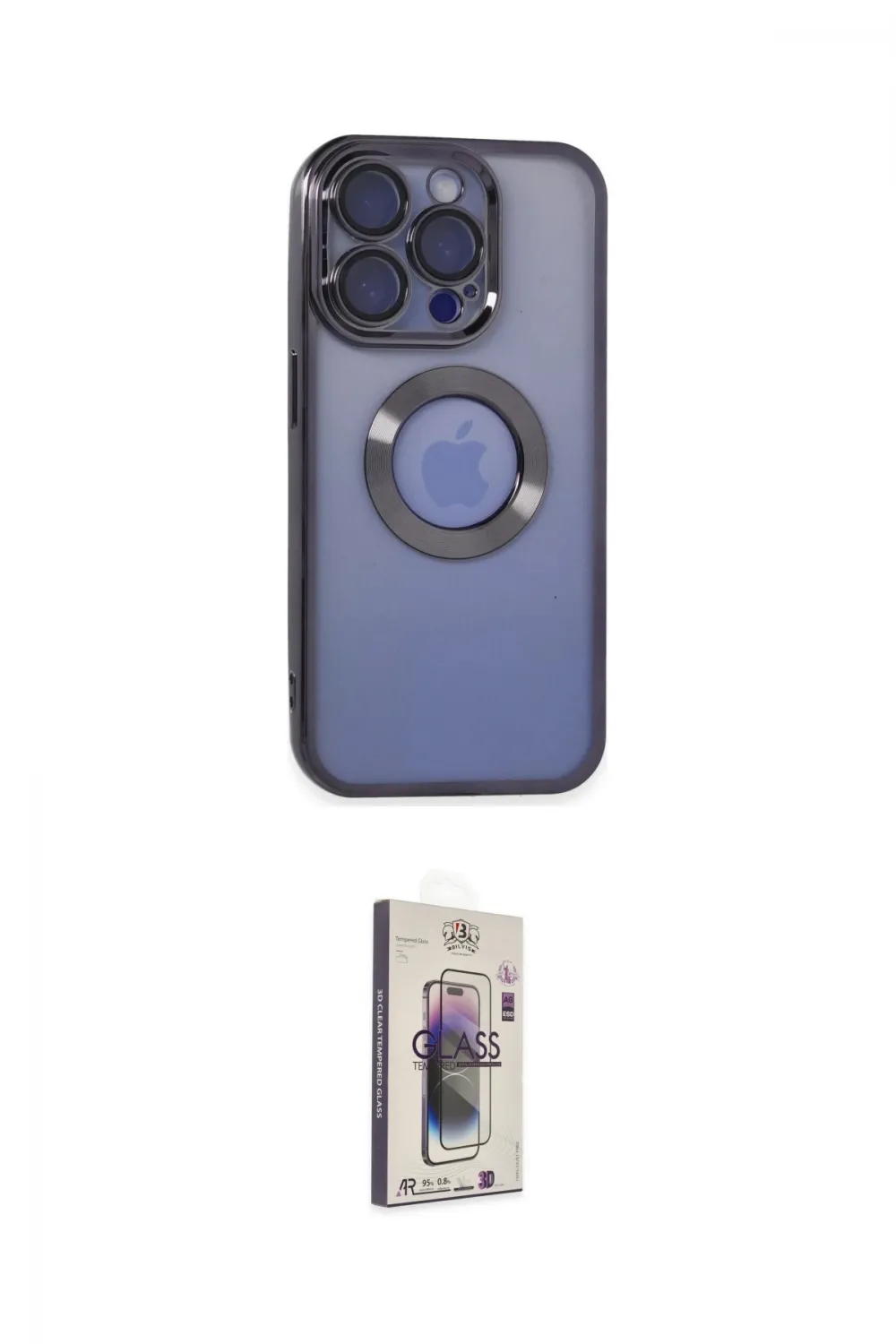 ieg™ iPhone 15 Pro Kılıf Pusula Form - Siyah Bilvis 3D Cam Ekran Koruyucu