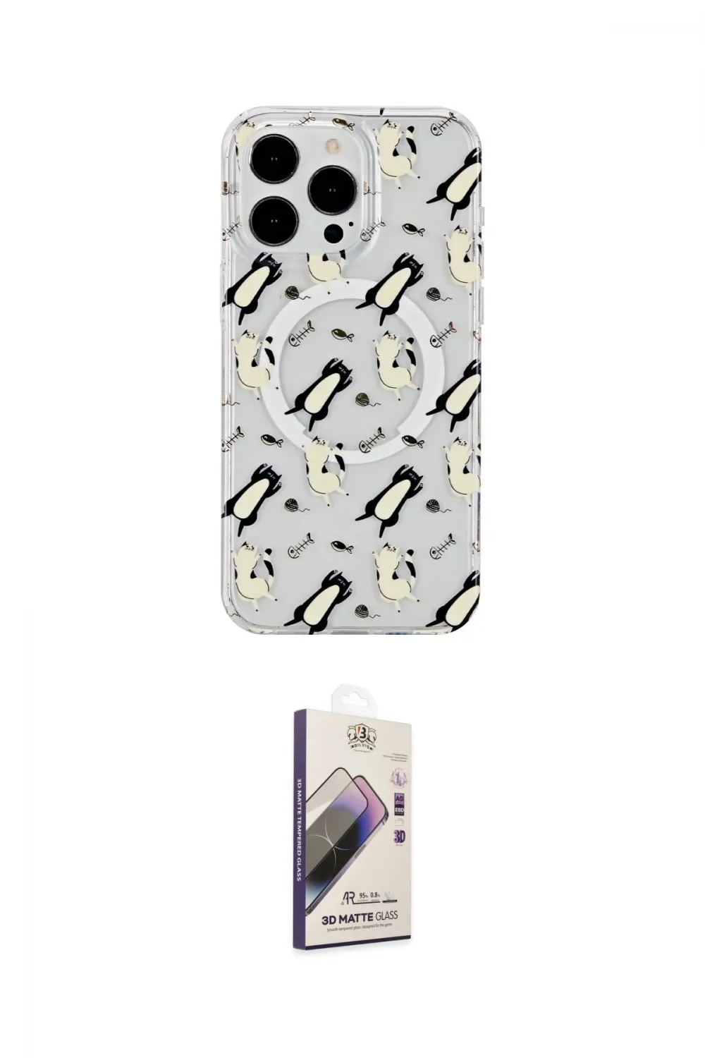 ieg™ iPhone 15 Pro Kılıf Pusula Form - Siyah Bilvis 3D Mat Cam Ekran Koruyucu