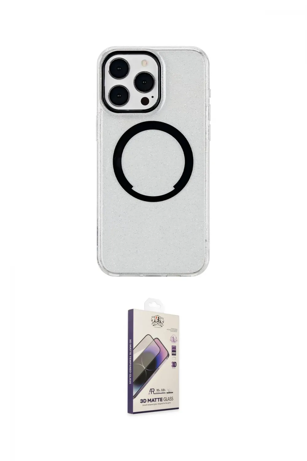 ieg™ iPhone 15 Pro Kılıf Pusula Form - Siyah Bilvis 3D Mat Cam Ekran Koruyucu