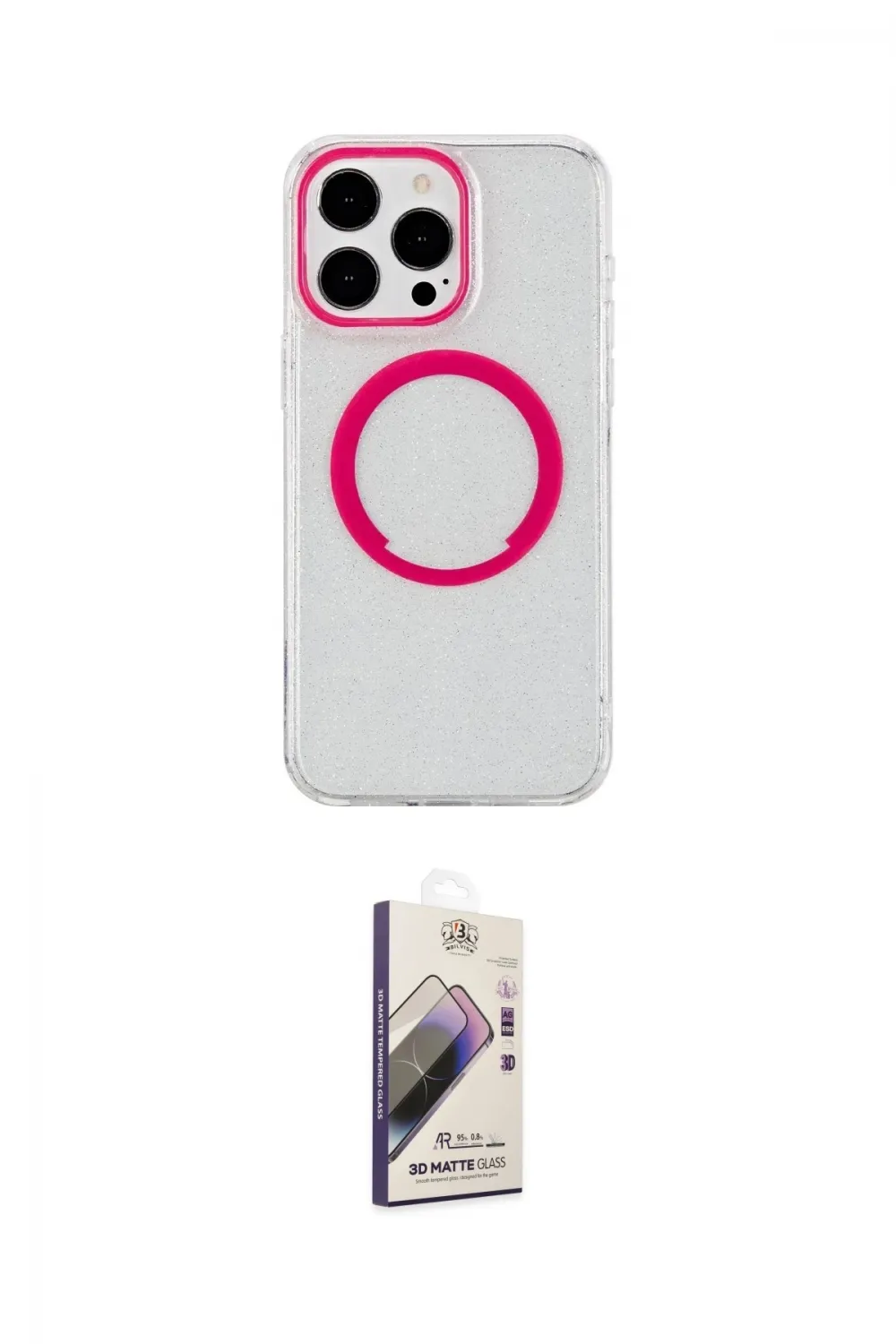 ieg™ iPhone 15 Pro Kılıf Pusula Form - Siyah Bilvis 3D Mat Cam Ekran Koruyucu