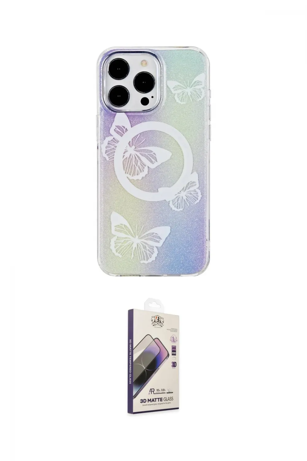 ieg™ iPhone 15 Pro Kılıf Pusula Form - Siyah Bilvis 3D Mat Cam Ekran Koruyucu