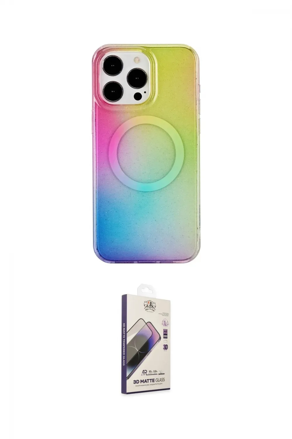 ieg™ iPhone 15 Pro Kılıf Pusula Form - Siyah Bilvis 3D Mat Cam Ekran Koruyucu