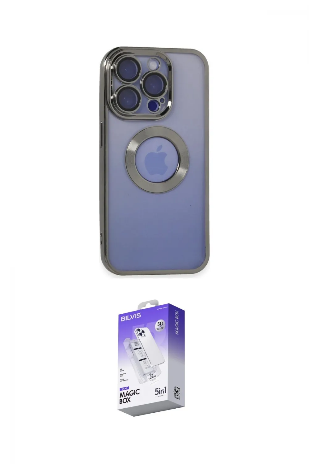ieg™ iPhone 15 Pro Kılıf Pusula Form - Siyah Bilvis 5in1 3D Magic Cam Ekran Koruyucu