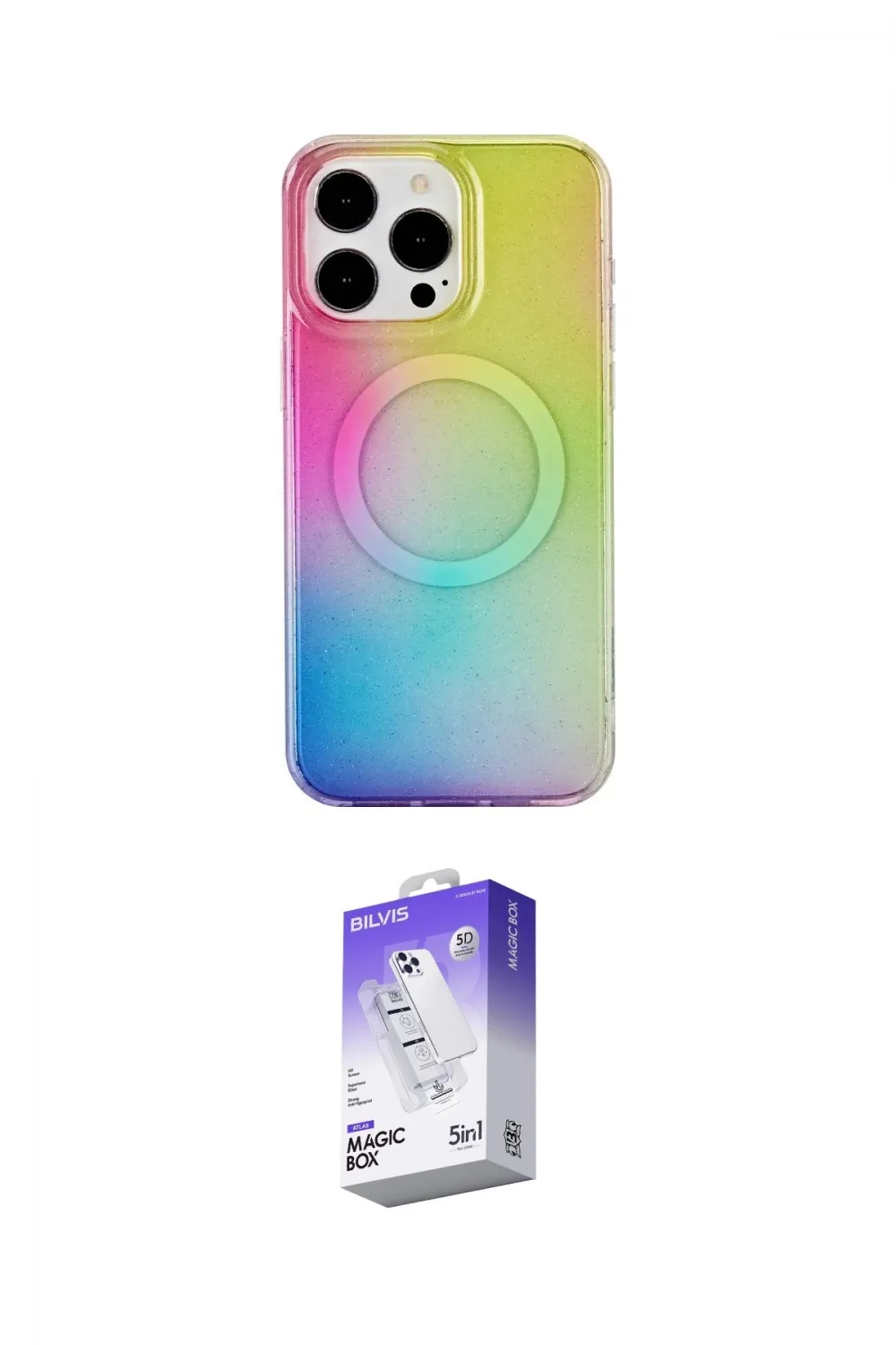 ieg™ iPhone 15 Pro Kılıf Pusula Form - Siyah Bilvis 5in1 3D Magic Cam Ekran Koruyucu