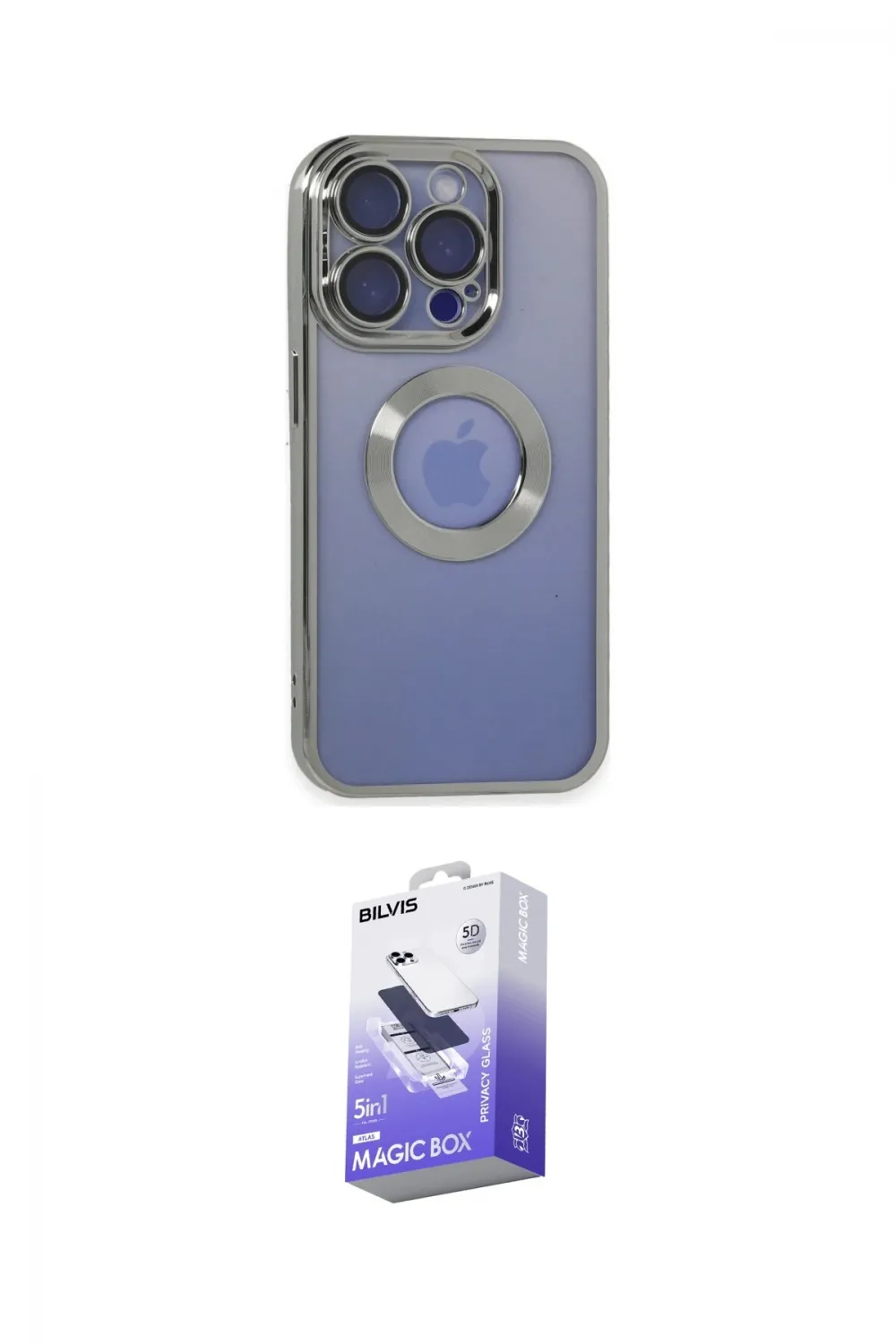 ieg™ iPhone 15 Pro Kılıf Pusula Form - Siyah Bilvis 5in1 5D Magic Hayalet Cam Ekran Koruyucu
