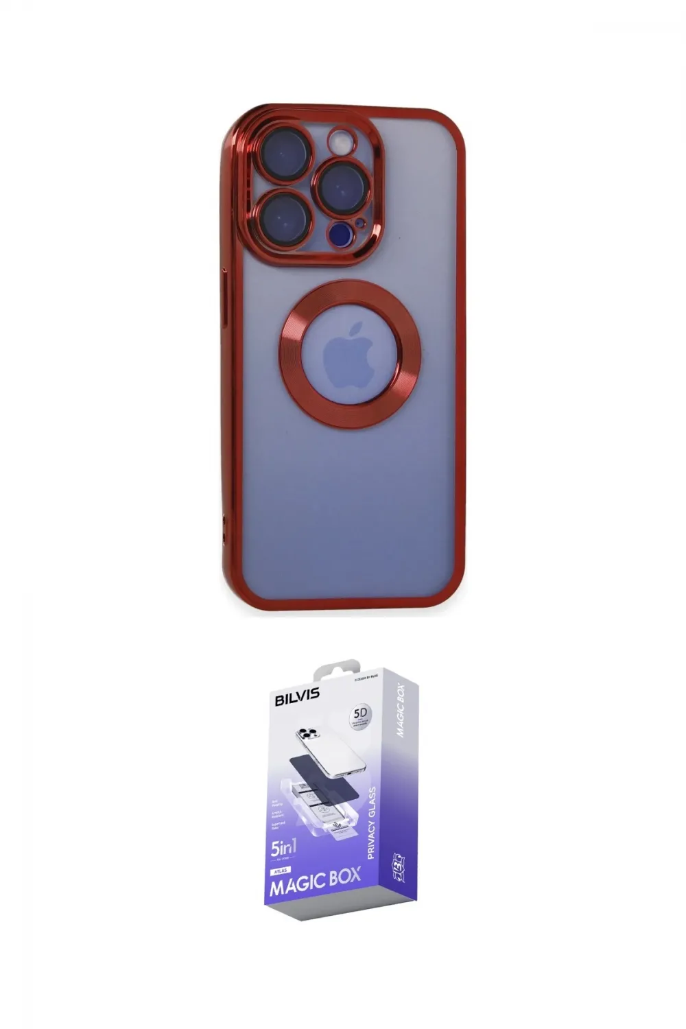 ieg™ iPhone 15 Pro Kılıf Pusula Form - Siyah Bilvis 5in1 5D Magic Hayalet Cam Ekran Koruyucu