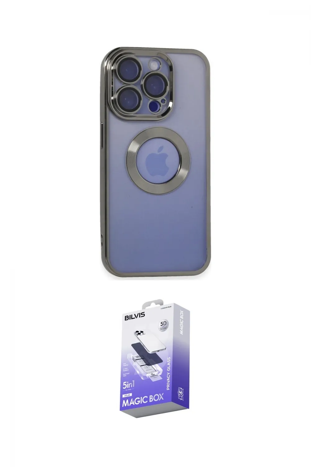 ieg™ iPhone 15 Pro Kılıf Pusula Form - Siyah Bilvis 5in1 5D Magic Hayalet Cam Ekran Koruyucu