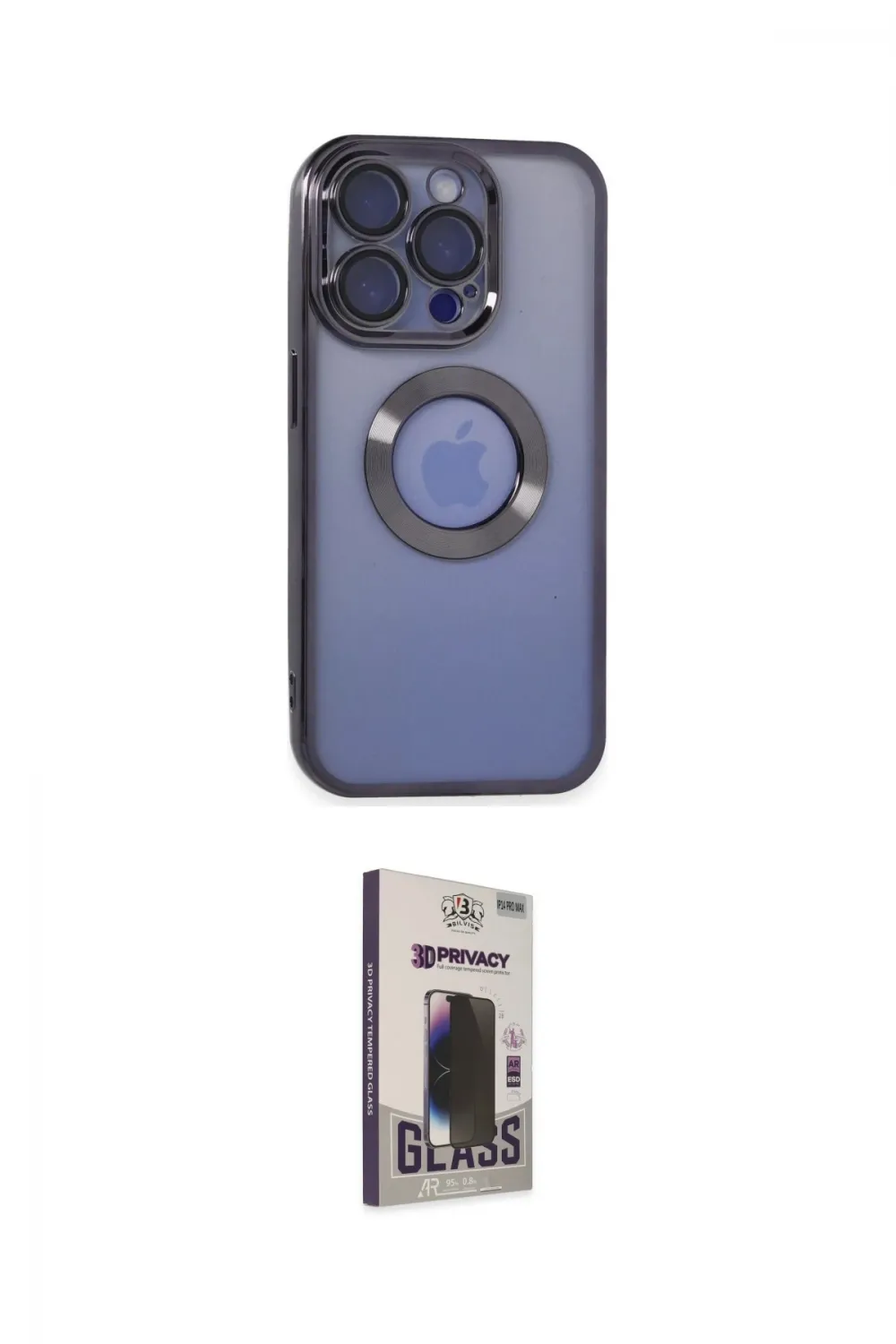 ieg™ iPhone 15 Pro Kılıf Pusula Form - Siyah Bilvis Hayalet Cam Ekran Koruyucu
