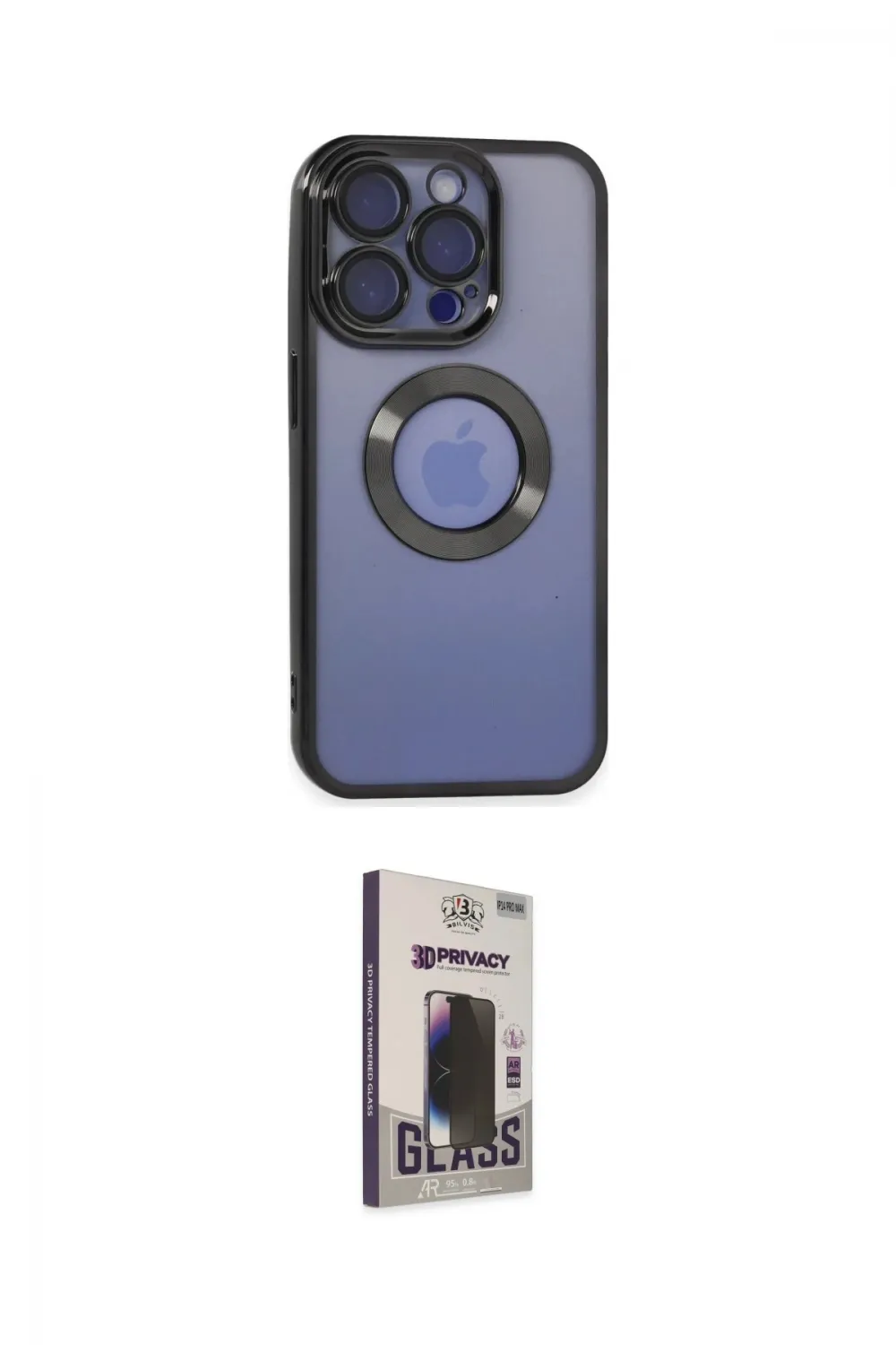 ieg™ iPhone 15 Pro Kılıf Pusula Form - Siyah Bilvis Hayalet Cam Ekran Koruyucu