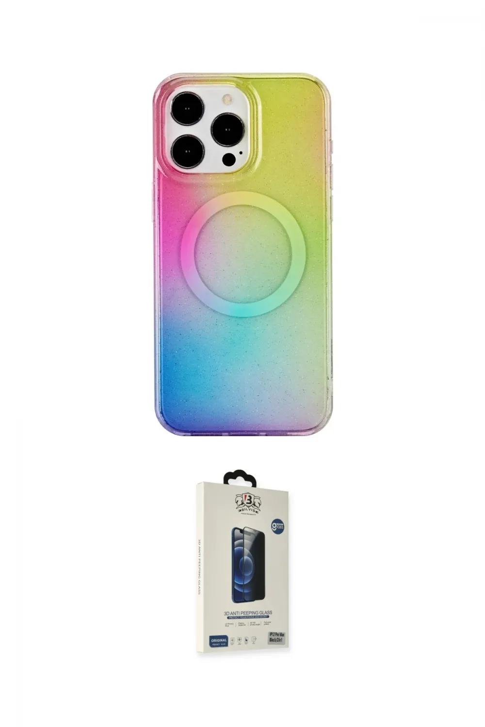 ieg™ iPhone 15 Pro Kılıf Pusula Form - Siyah Bilvis Hayalet Cam Ekran Koruyucu