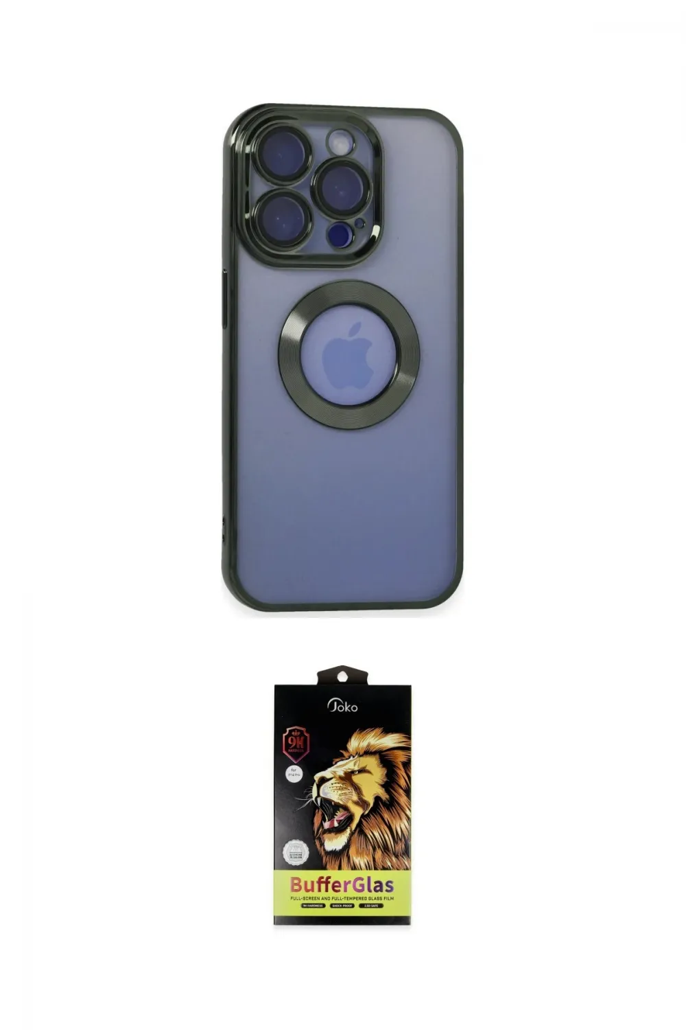 ieg™ iPhone 15 Pro Kılıf Pusula Form - Siyah Buffer Cam Ekran Koruyucu