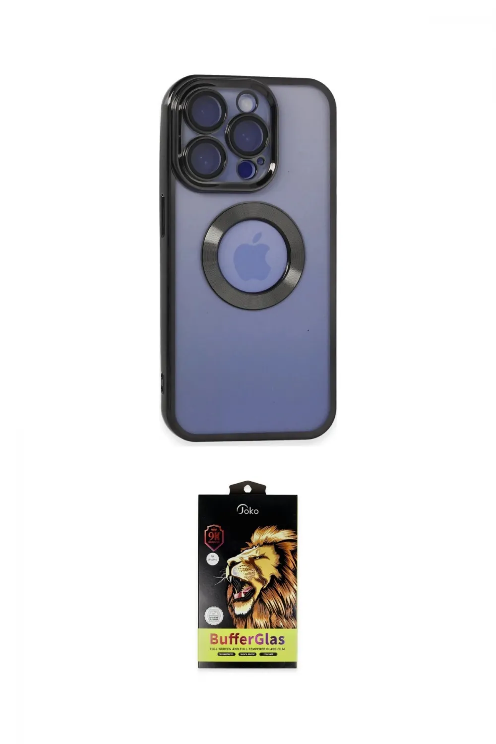ieg™ iPhone 15 Pro Kılıf Pusula Form - Siyah Buffer Cam Ekran Koruyucu