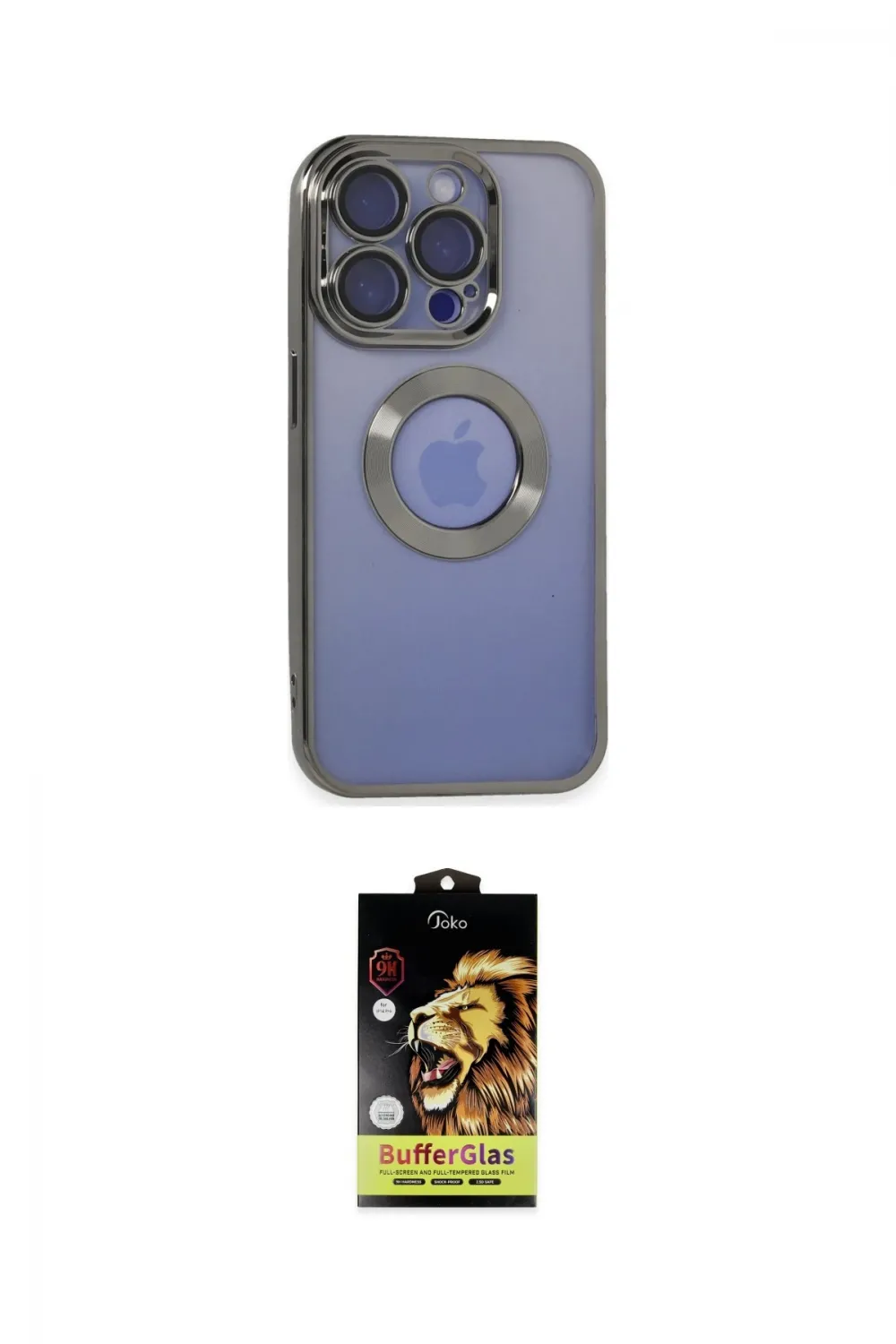 ieg™ iPhone 15 Pro Kılıf Pusula Form - Siyah Buffer Cam Ekran Koruyucu