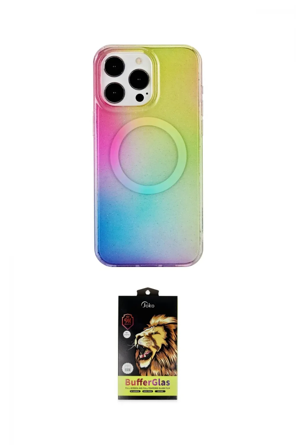 ieg™ iPhone 15 Pro Kılıf Pusula Form - Siyah Buffer Cam Ekran Koruyucu