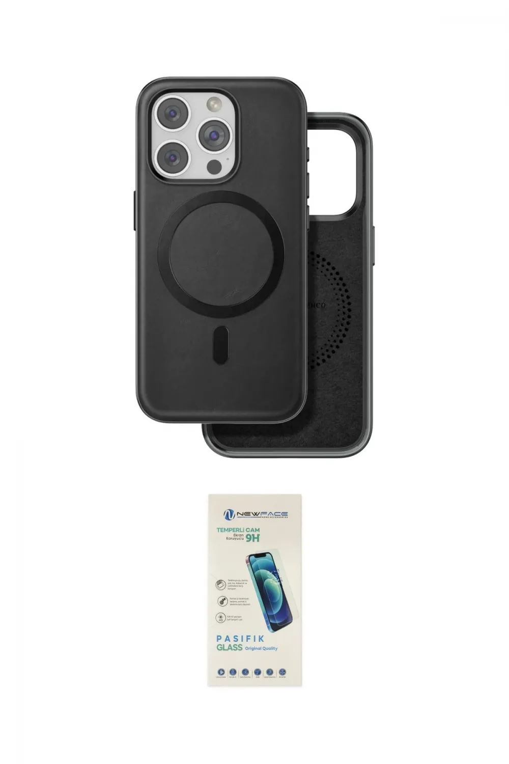 ieg™ iPhone 15 Pro Kılıf Pusula Işık Koleksiyonu - Şeffaf Pasifik Cam Ekran Koruyucu