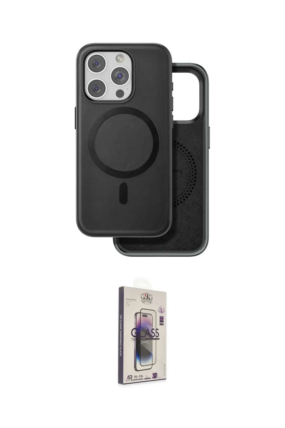 ieg™ iPhone 15 Pro Kılıf Pusula Işık Koleksiyonu - Siyah Bilvis 3D Cam Ekran Koruyucu