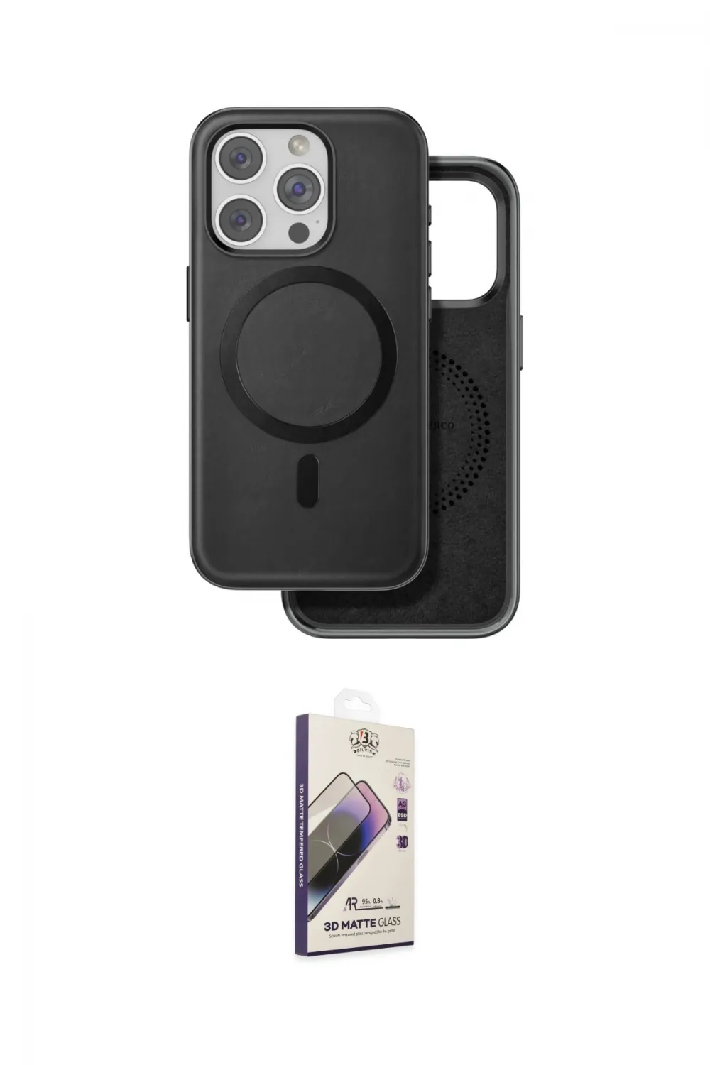 ieg™ iPhone 15 Pro Kılıf Pusula Işık Koleksiyonu - Siyah Bilvis 3D Mat Cam Ekran Koruyucu