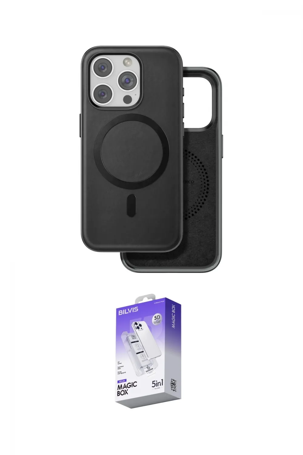 ieg™ iPhone 15 Pro Kılıf Pusula Işık Koleksiyonu - Siyah Bilvis 5in1 3D Magic Cam Ekran Koruyucu