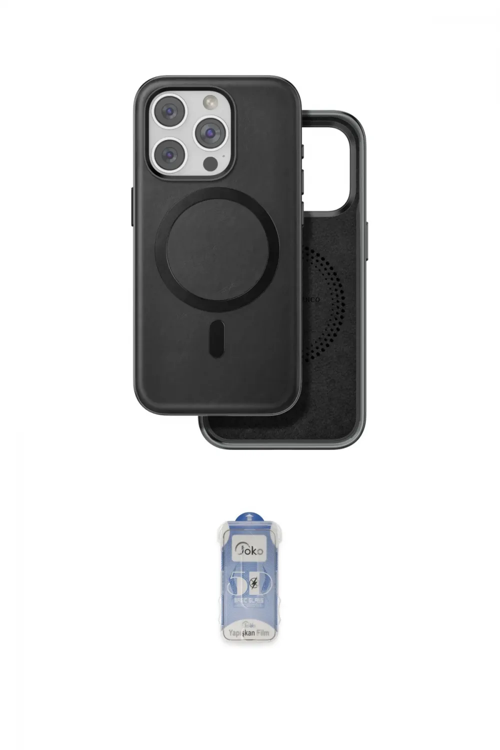 ieg™ iPhone 15 Pro Kılıf Pusula Işık Koleksiyonu - Siyah Joko Magic 5D Cam