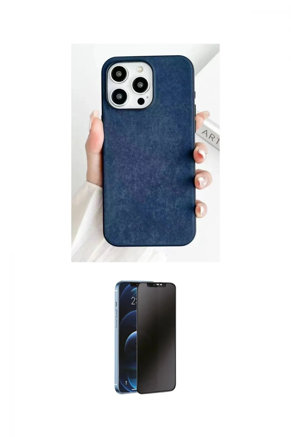 ieg™ iPhone 15 Pro Kılıf Pusula Modern - Siyah 3D Antistatik Hayalet Cam Ekran Koruyucu