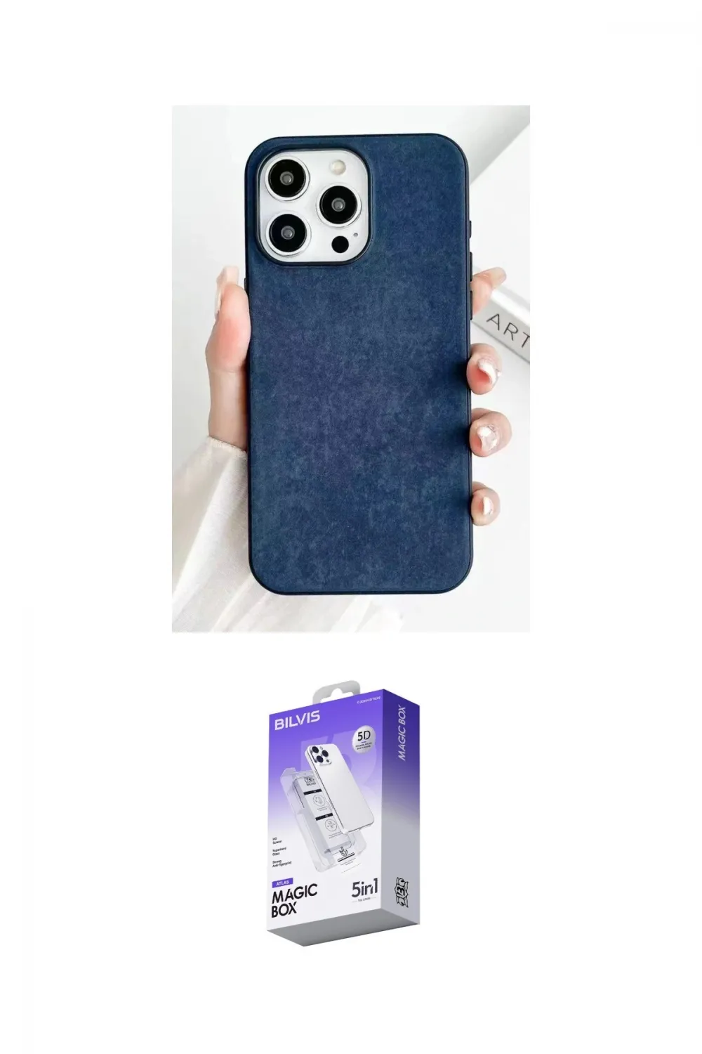 ieg™ iPhone 15 Pro Kılıf Pusula Modern - Siyah Bilvis 5in1 3D Magic Cam Ekran Koruyucu