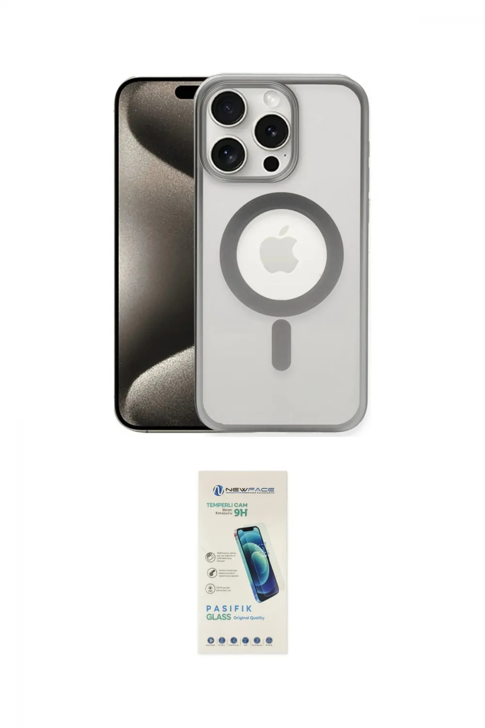 ieg™ iPhone 15 Pro Kılıf Siluet Çizgi Serisi - Şeffaf Pasifik Cam Ekran Koruyucu
