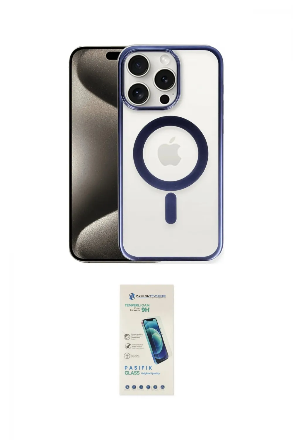 ieg™ iPhone 15 Pro Kılıf Siluet Çizgi Serisi - Şeffaf Pasifik Cam Ekran Koruyucu