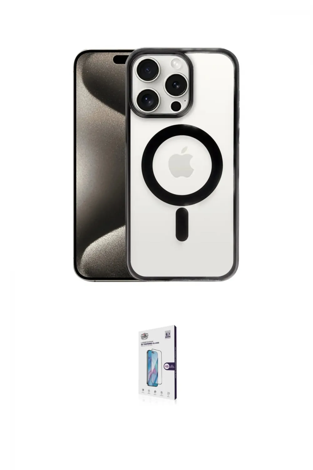 ieg™ iPhone 15 Pro Kılıf Siluet Çizgi Serisi - Siyah Bilvis 0.18mm Plus Cam Ekran Koruyucu