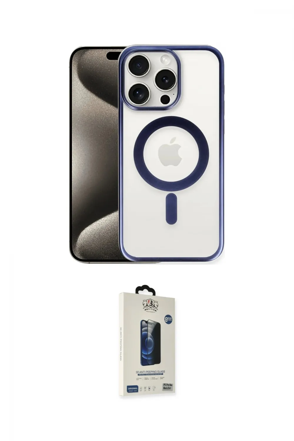ieg™ iPhone 15 Pro Kılıf Siluet Çizgi Serisi - Siyah Bilvis Hayalet Cam Ekran Koruyucu