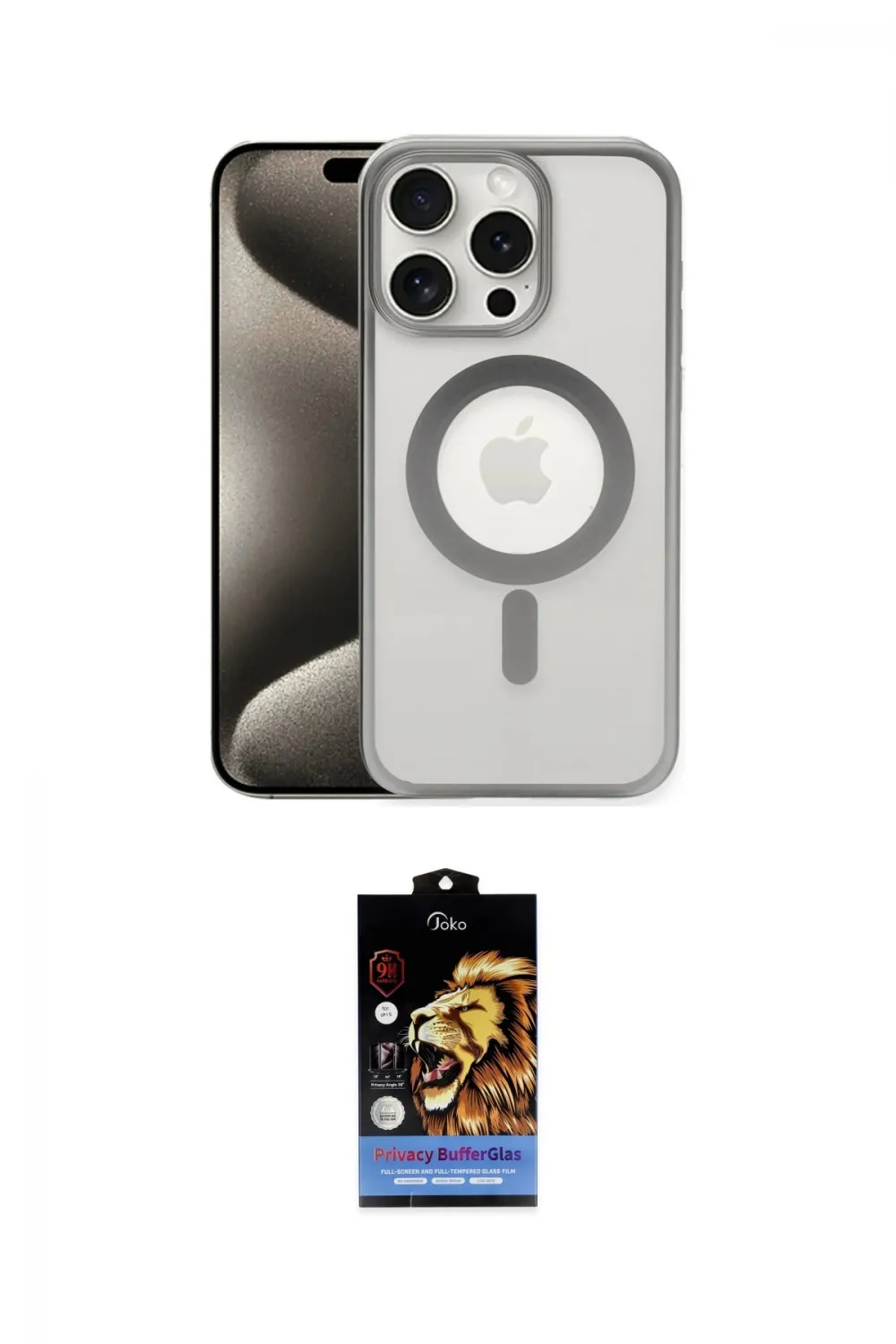 ieg™ iPhone 15 Pro Kılıf Siluet Çizgi Serisi - Siyah Buffer Hayalet Cam Ekran Koruyucu