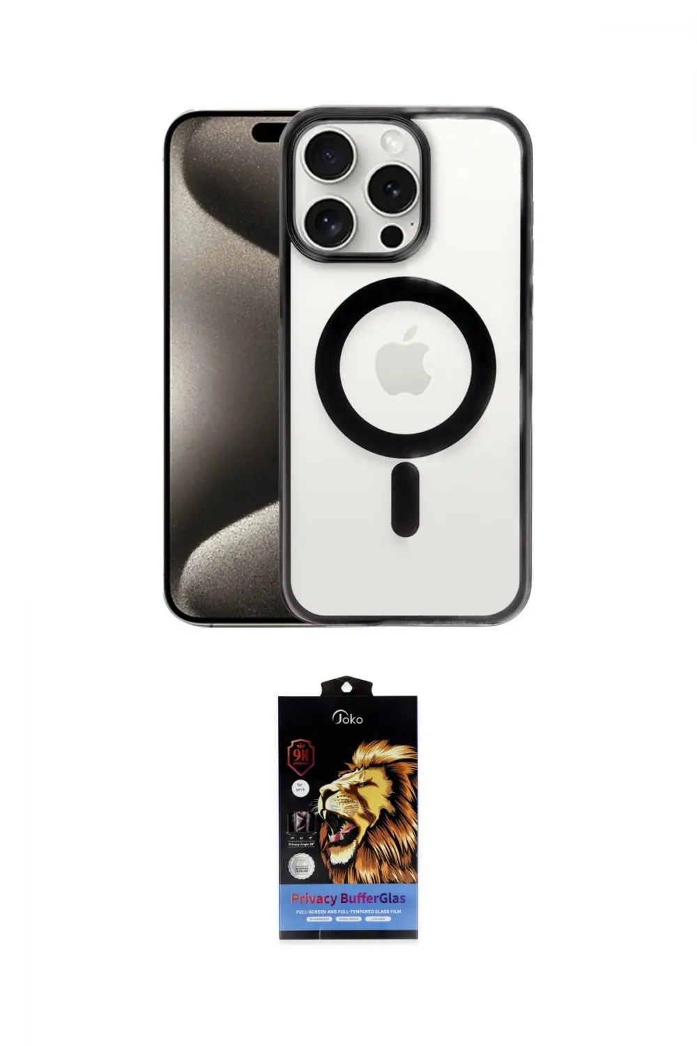 ieg™ iPhone 15 Pro Kılıf Siluet Çizgi Serisi - Siyah Buffer Hayalet Cam Ekran Koruyucu
