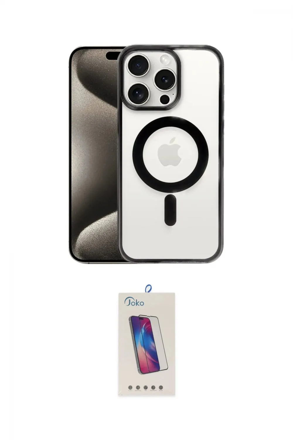 ieg™ iPhone 15 Pro Kılıf Siluet Çizgi Serisi - Siyah Joko 5D Cam