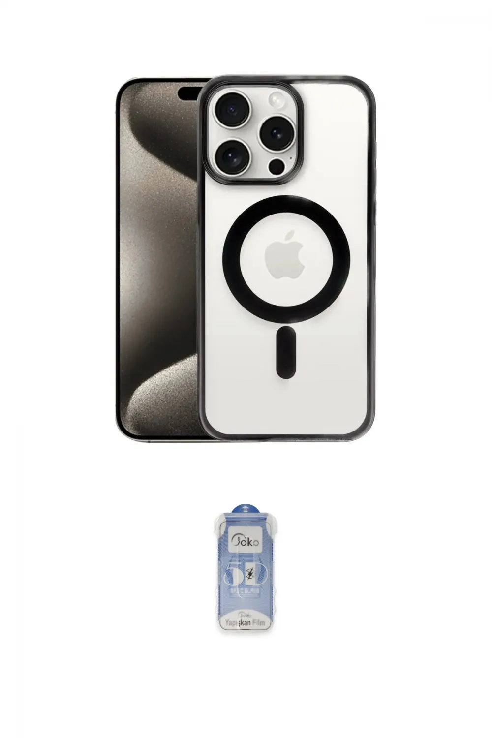 ieg™ iPhone 15 Pro Kılıf Siluet Çizgi Serisi - Siyah Joko Magic 5D Cam