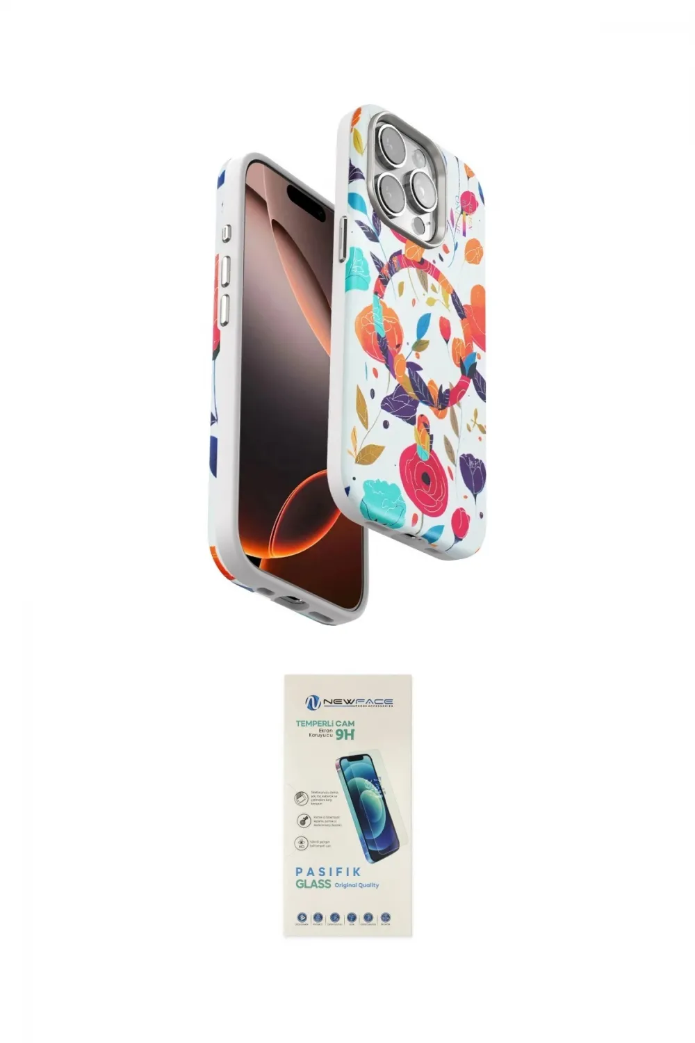 ieg™ iPhone 15 Pro Kılıf Siluet Doku - Şeffaf Pasifik Cam Ekran Koruyucu