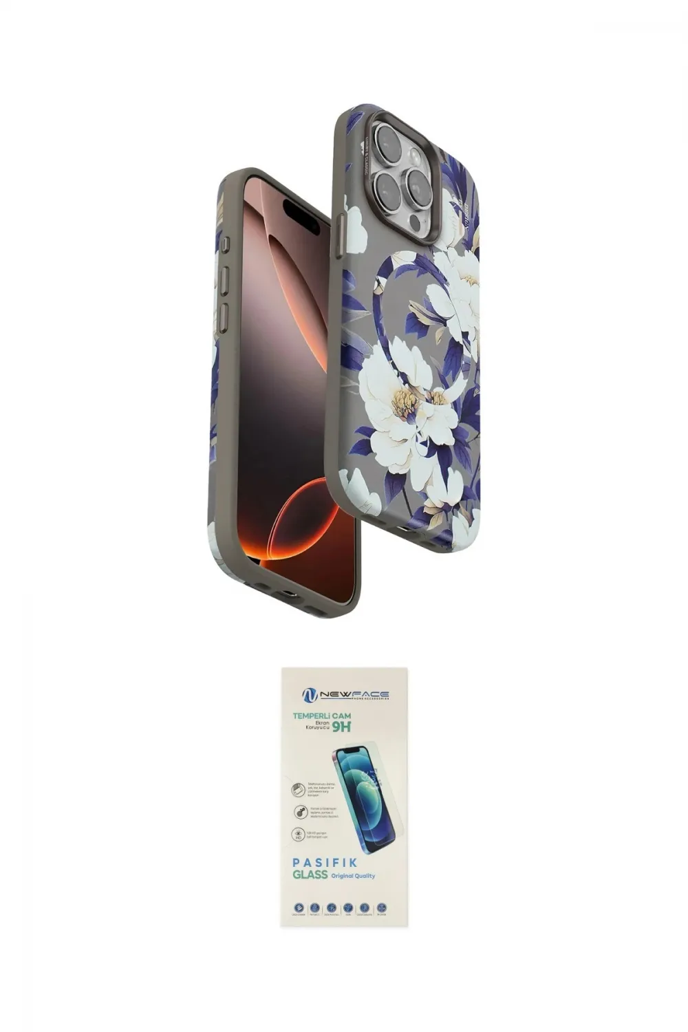 ieg™ iPhone 15 Pro Kılıf Siluet Doku - Şeffaf Pasifik Cam Ekran Koruyucu