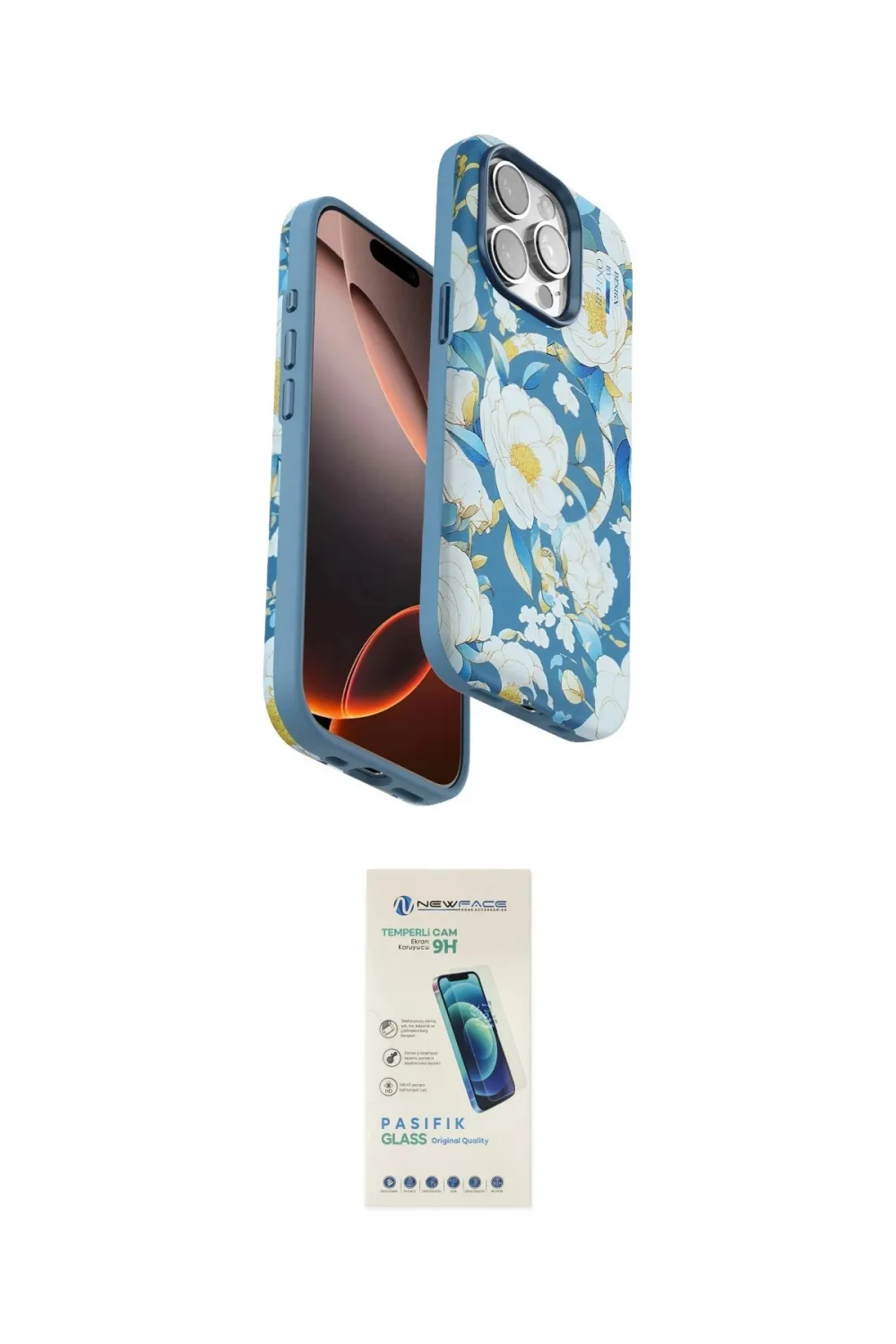 ieg™ iPhone 15 Pro Kılıf Siluet Doku - Şeffaf Pasifik Cam Ekran Koruyucu