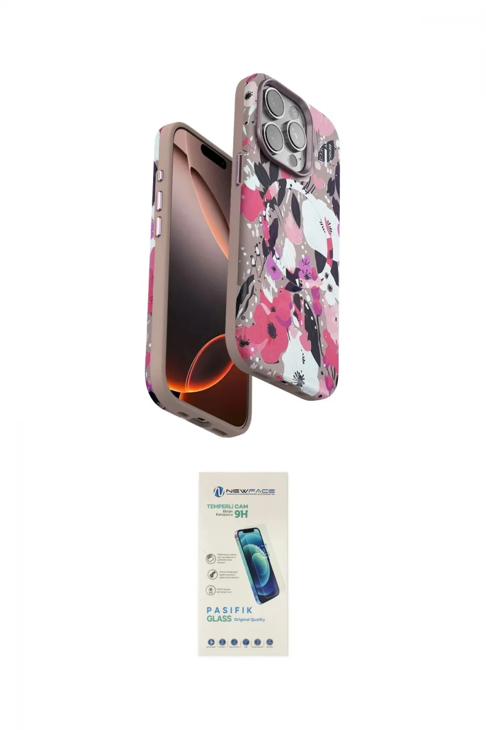 ieg™ iPhone 15 Pro Kılıf Siluet Doku - Şeffaf Pasifik Cam Ekran Koruyucu