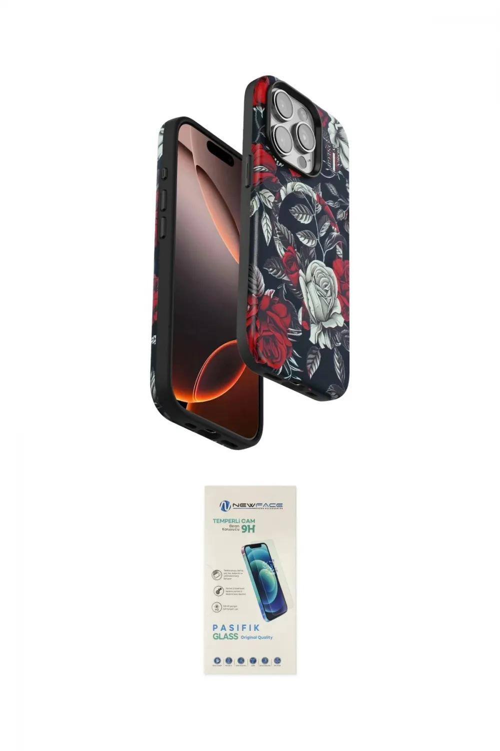 ieg™ iPhone 15 Pro Kılıf Siluet Doku - Şeffaf Pasifik Cam Ekran Koruyucu