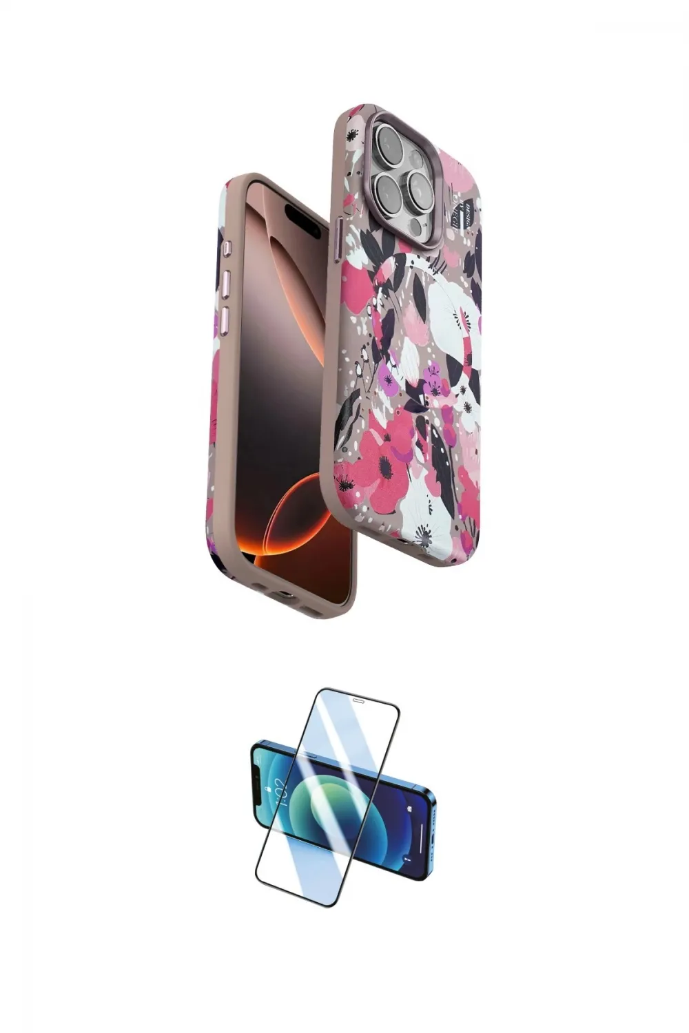 ieg™ iPhone 15 Pro Kılıf Siluet Doku - Siyah 3D Antistatik Cam Ekran Koruyucu