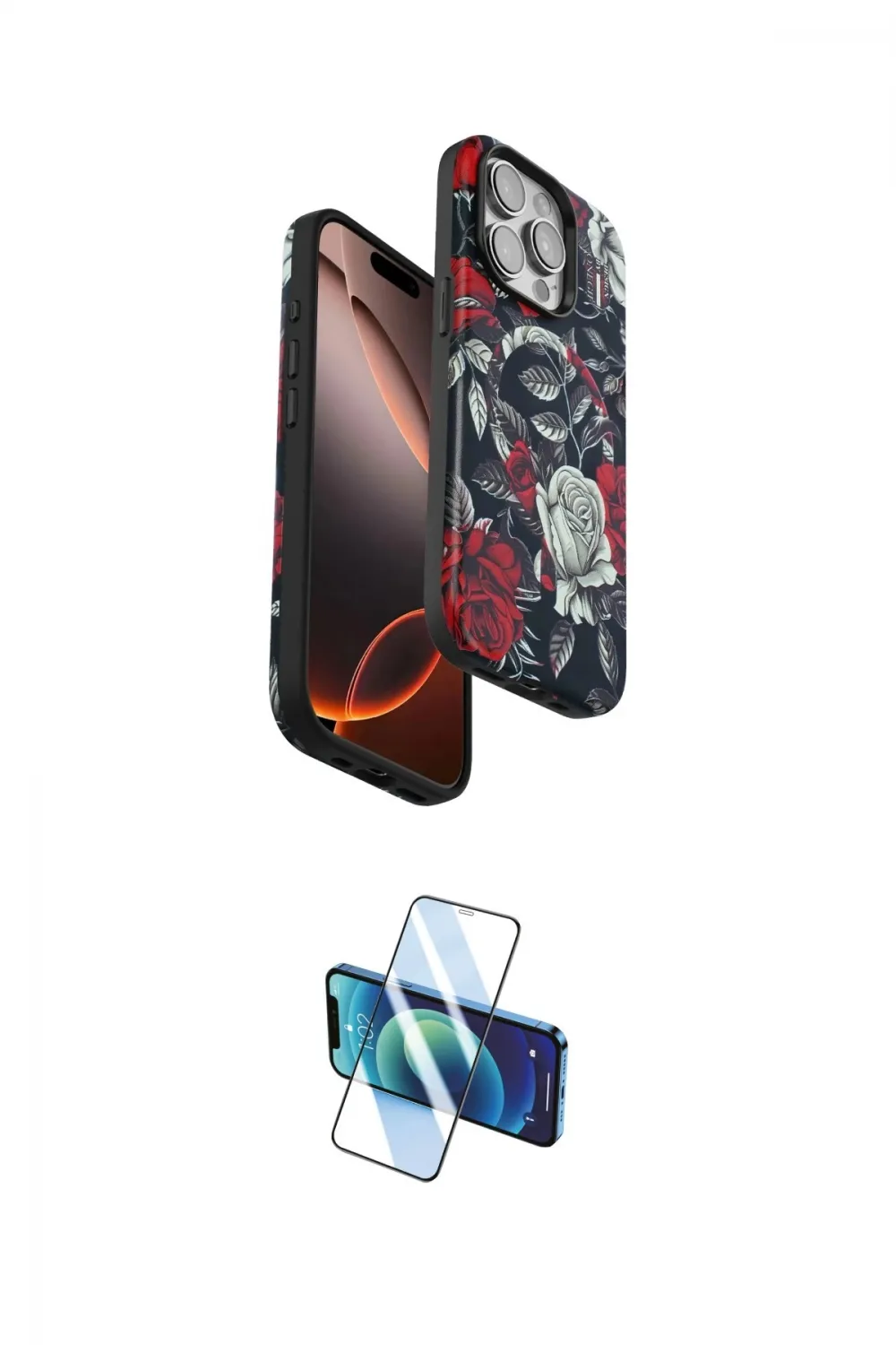 ieg™ iPhone 15 Pro Kılıf Siluet Doku - Siyah 3D Antistatik Cam Ekran Koruyucu