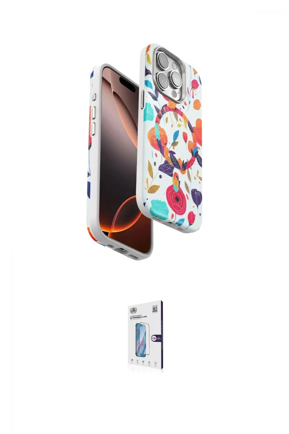 ieg™ iPhone 15 Pro Kılıf Siluet Doku - Siyah Bilvis 0.18mm Plus Cam Ekran Koruyucu