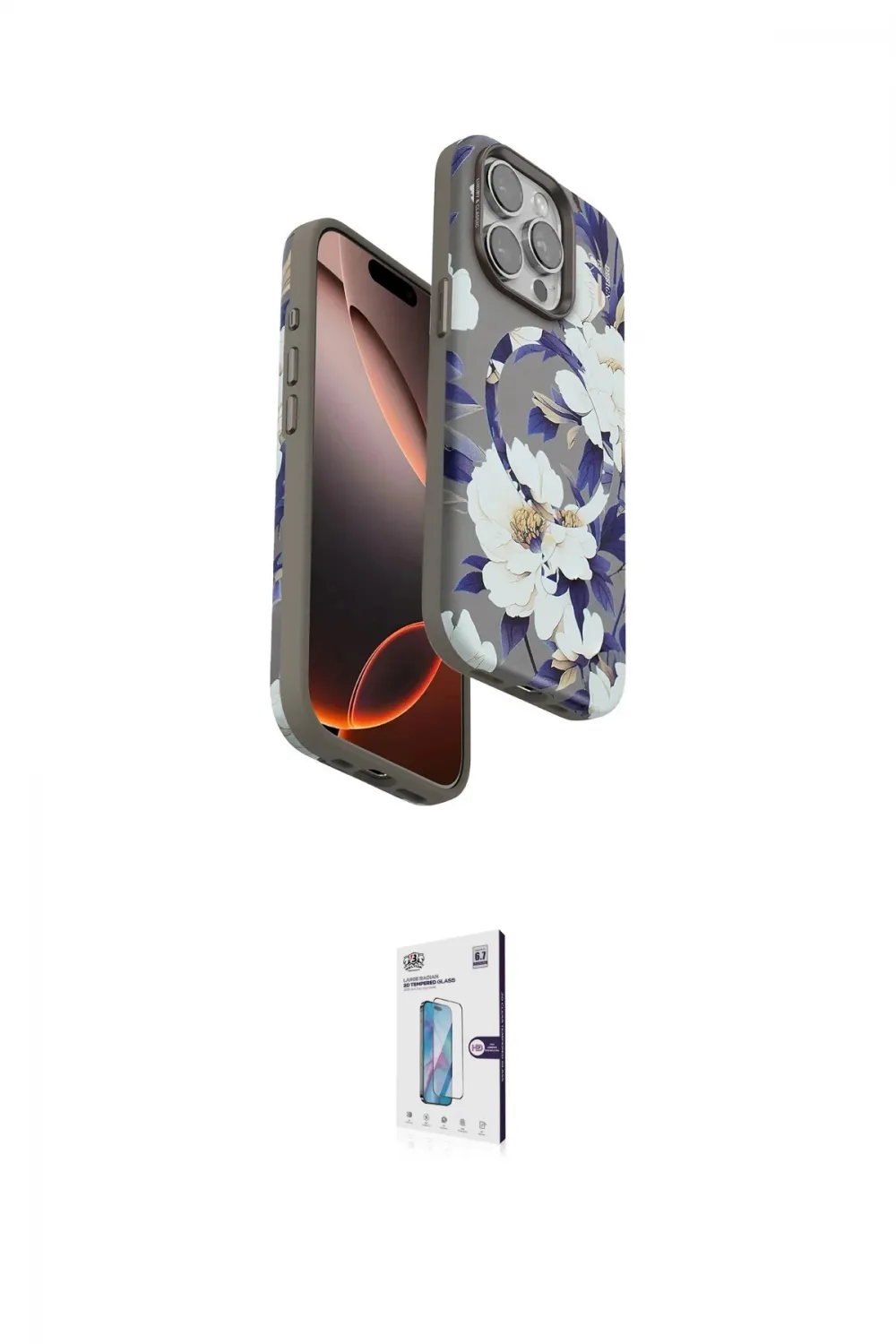 ieg™ iPhone 15 Pro Kılıf Siluet Doku - Siyah Bilvis 0.18mm Plus Cam Ekran Koruyucu