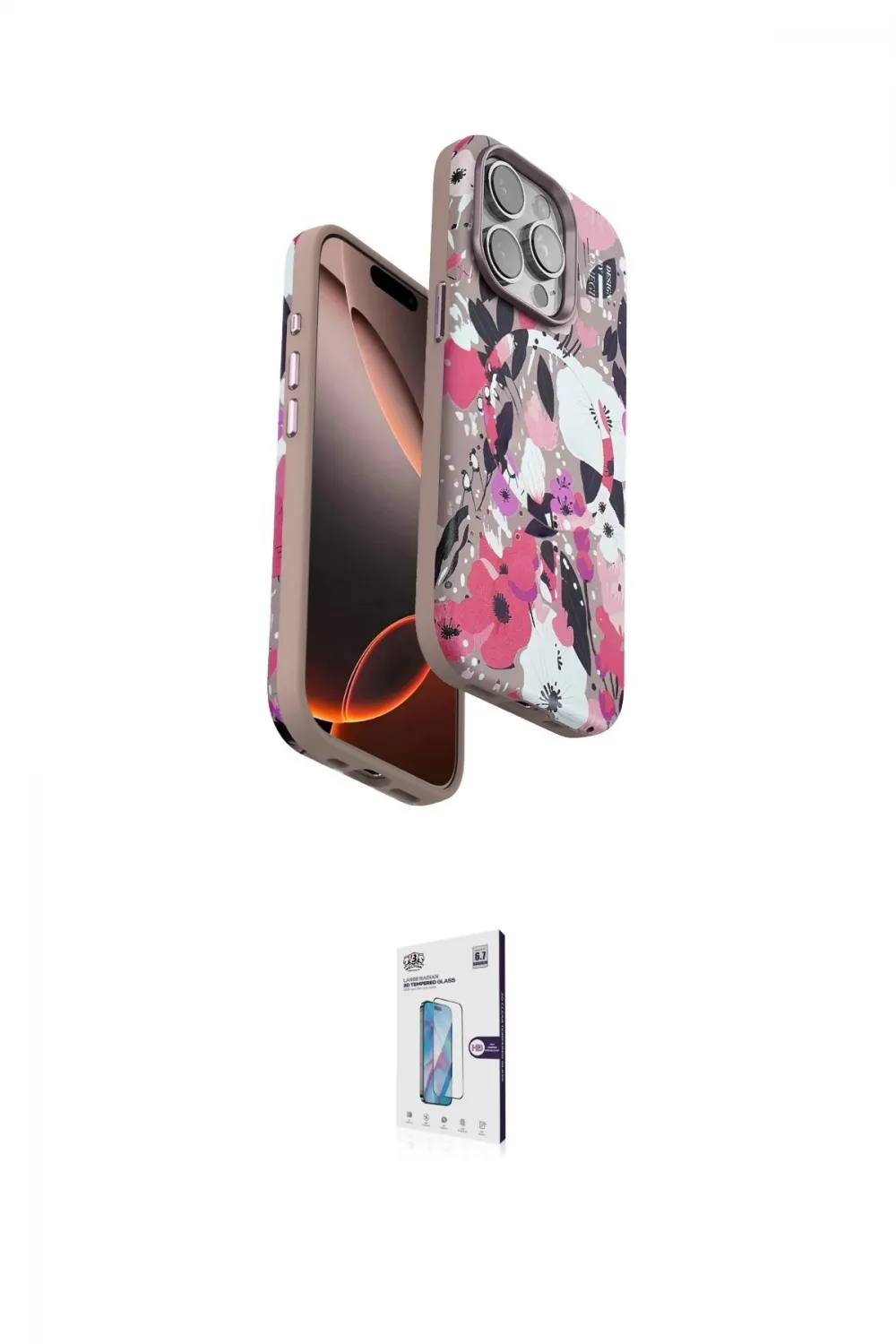 ieg™ iPhone 15 Pro Kılıf Siluet Doku - Siyah Bilvis 0.18mm Plus Cam Ekran Koruyucu