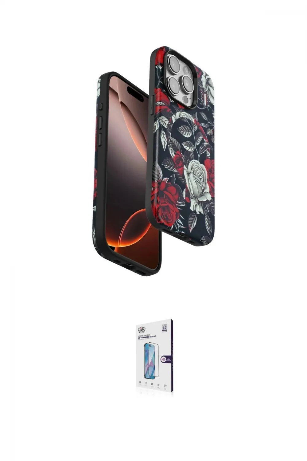ieg™ iPhone 15 Pro Kılıf Siluet Doku - Siyah Bilvis 0.18mm Plus Cam Ekran Koruyucu