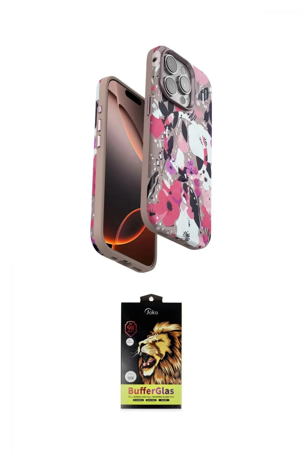 ieg™ iPhone 15 Pro Kılıf Siluet Doku - Siyah Buffer Cam Ekran Koruyucu