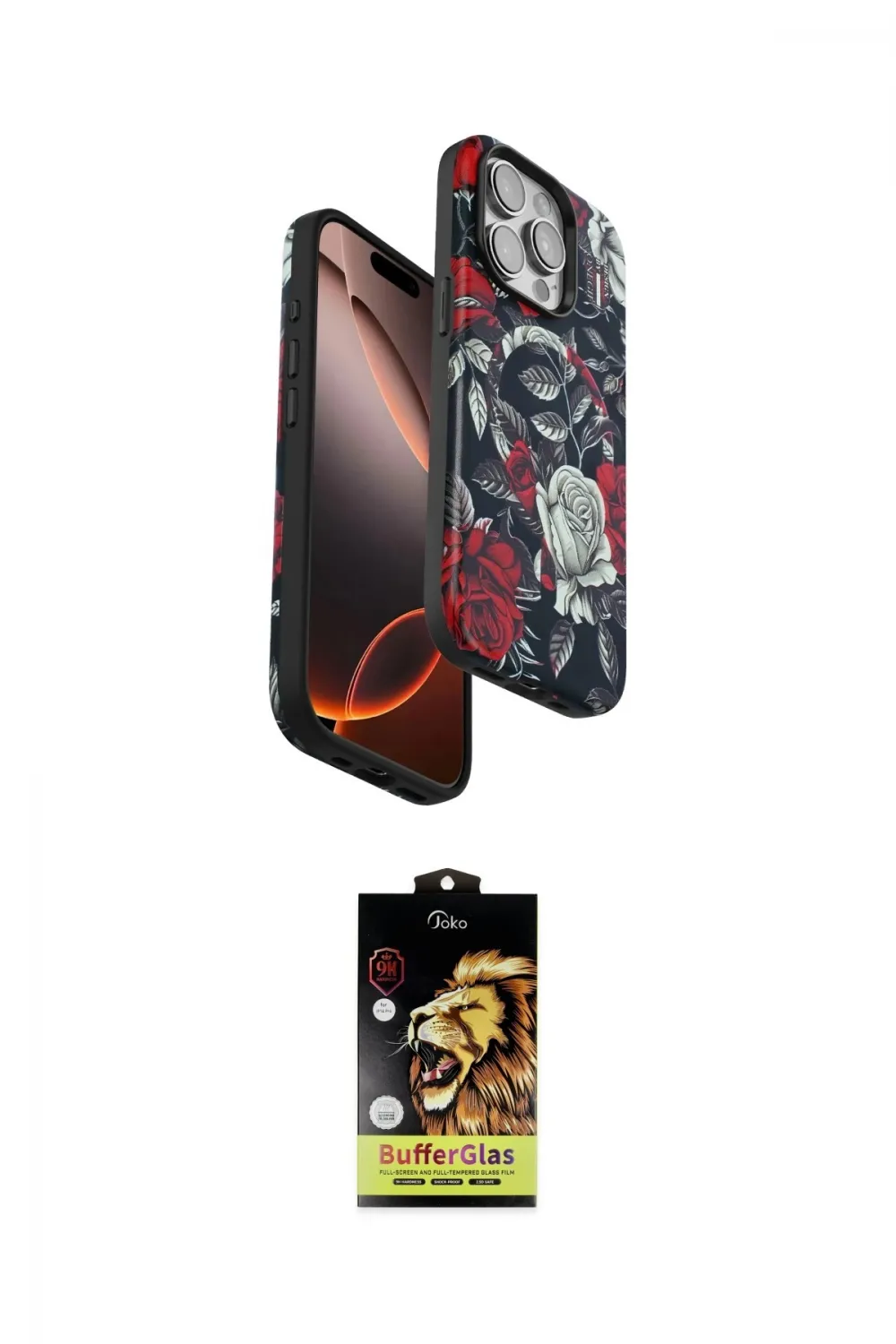 ieg™ iPhone 15 Pro Kılıf Siluet Doku - Siyah Buffer Cam Ekran Koruyucu