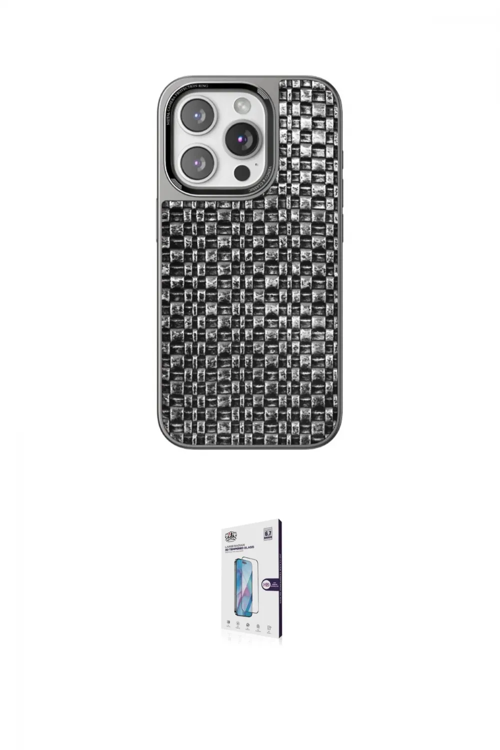 ieg™ iPhone 15 Pro Kılıf Siluet Form Serisi - Siyah Bilvis 0.18mm Plus Cam Ekran Koruyucu