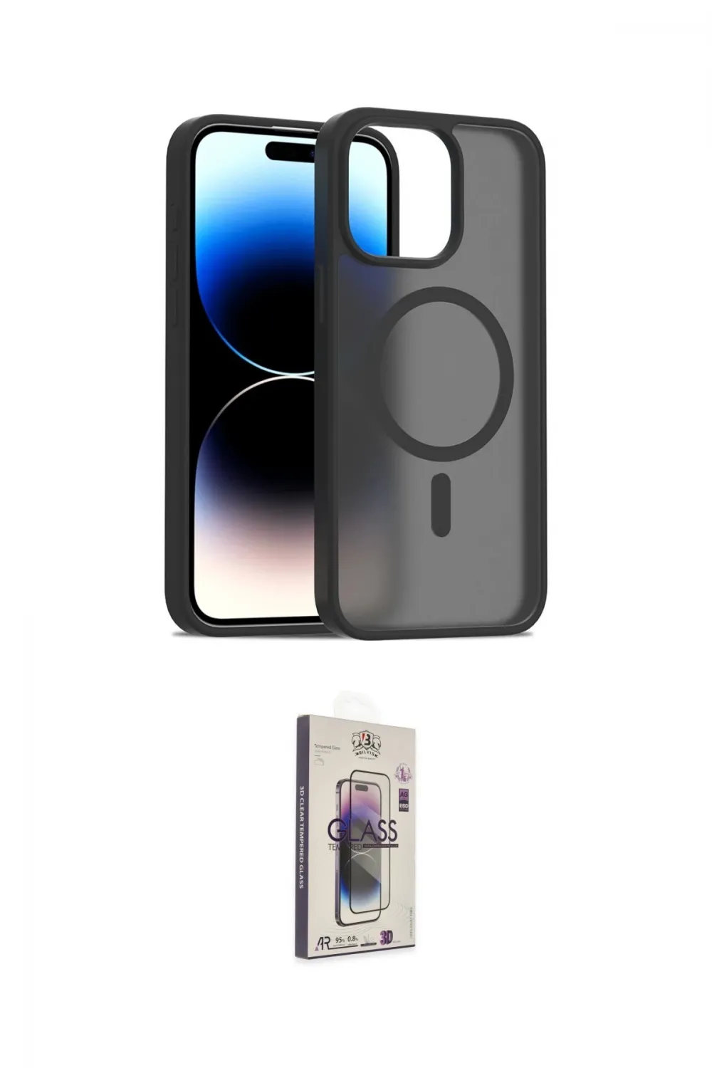 ieg™ iPhone 15 Pro Kılıf Siluet Minimal Prime - Siyah Bilvis 3D Cam Ekran Koruyucu