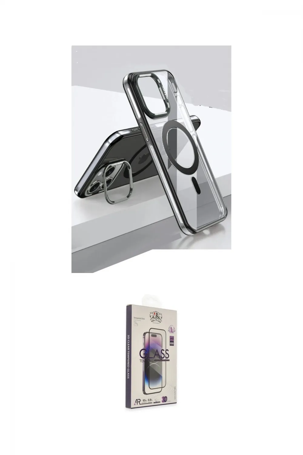 ieg™ iPhone 15 Pro Kılıf Vadi Çizgi Özel Seri - Siyah Bilvis 3D Cam Ekran Koruyucu