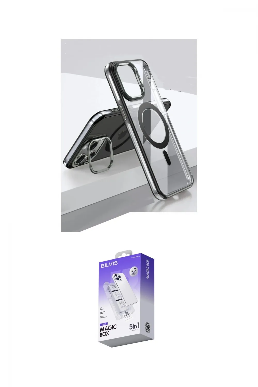 ieg™ iPhone 15 Pro Kılıf Vadi Çizgi Özel Seri - Siyah Bilvis 5in1 3D Magic Cam Ekran Koruyucu